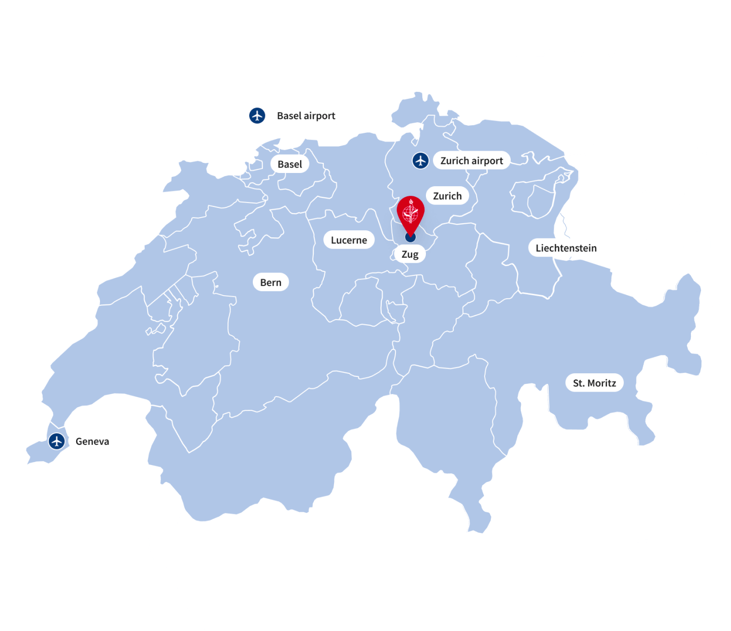 Map of Switzerland showing the location of Institut Montana Map of Switzerland showing the location of Institut Montana